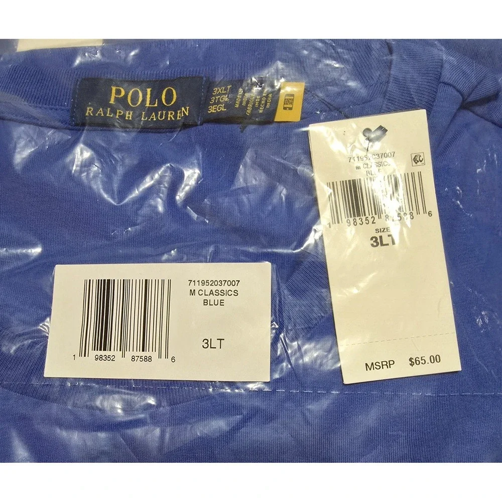 Polo Ralph Lauren Blue Long Jersey Short Sleeve T-Shirt Men's 3XLT NWT $65
